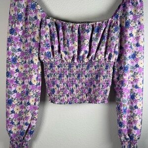 Forever 21 Floral Off-Shoulder Blouse - Purple and Cream